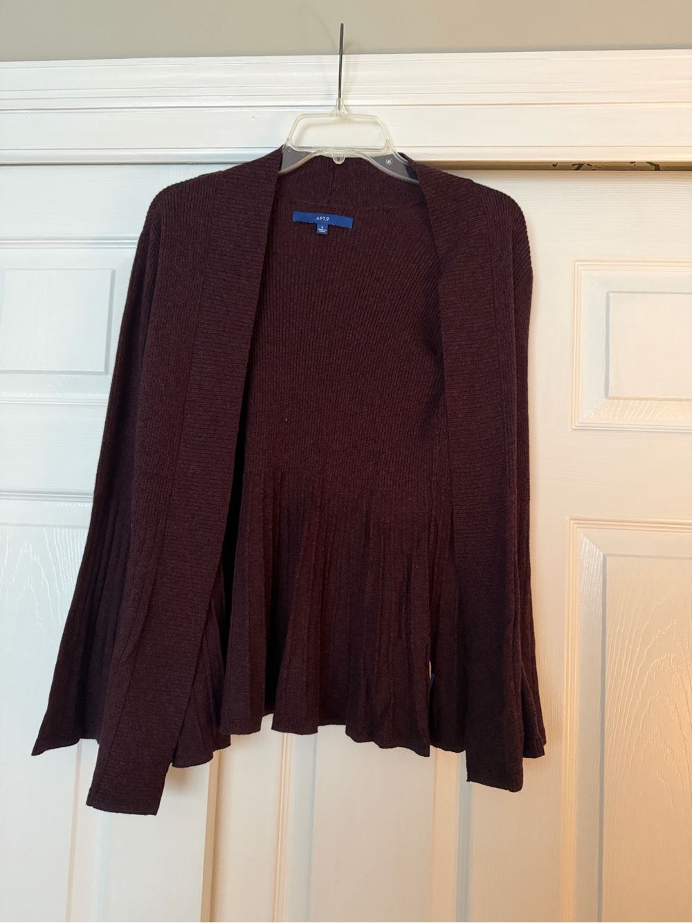 Apt. 9 Women's Dark Maroon Open-Front Peplum Cardigan